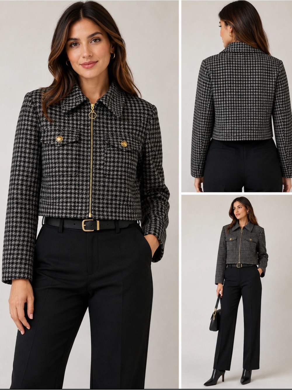 International Scene Women’s Houndstooth Cropped Wool Blend Jacket Size 13/14
